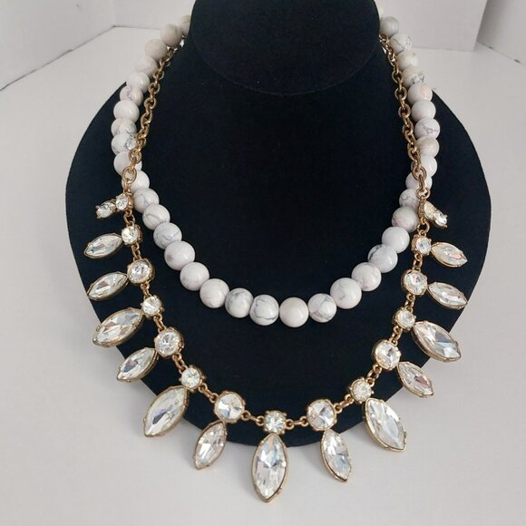 Anthropologie Necklace Boho Chic Double Strand Natural Stone Gold Rhinestones - Picture 11 of 11